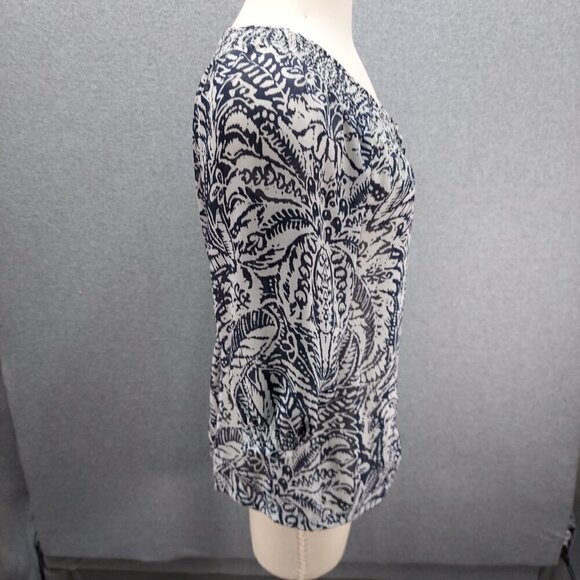 Banana Republic Womens Black Floral Semisheer Puff Short Sleeve Blouse SZ Small - Picture 3 of 12